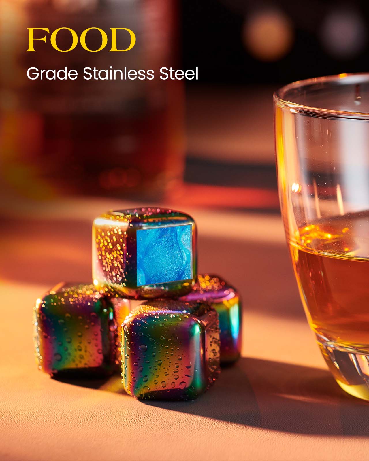 Kollea 8 Pack Multicolor Stainless Steel Whiskey Chilling Rocks